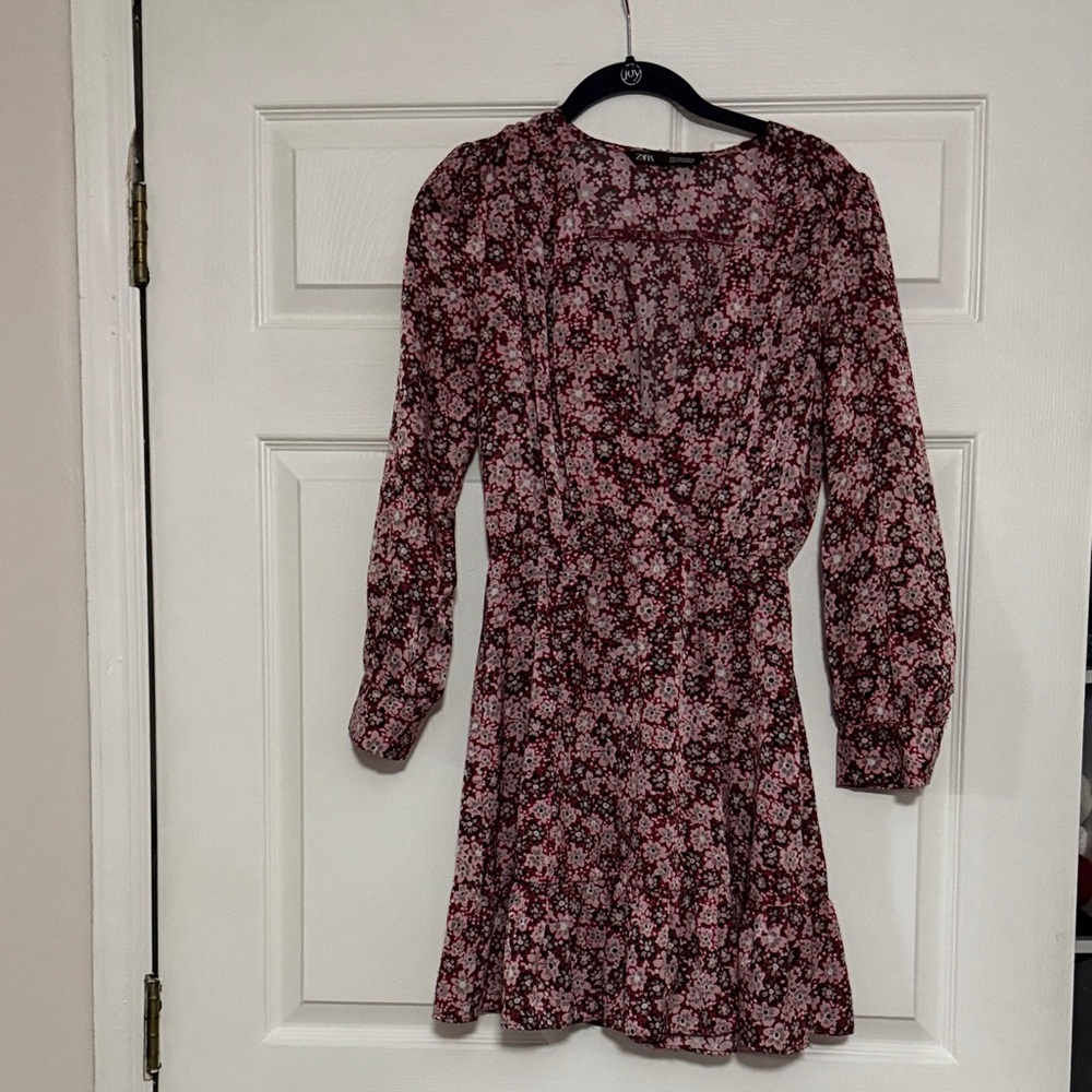 Zara Burgundy Floral Long Sleeve Dress